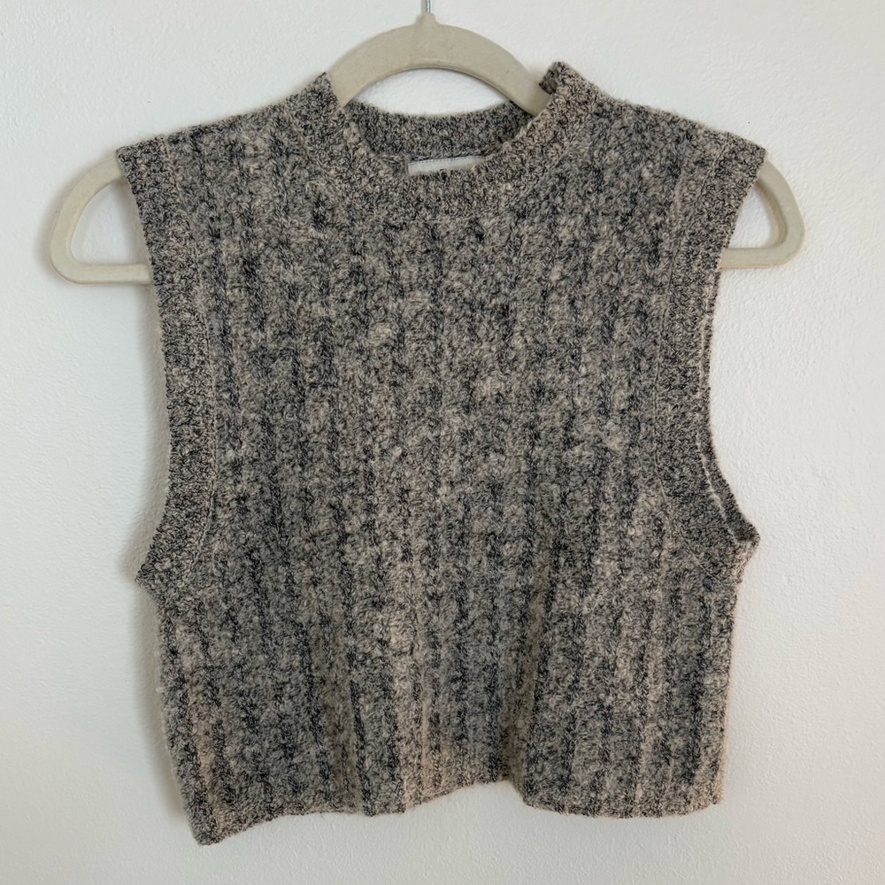 Ann Taylor Black and Cream Textured Knit Top